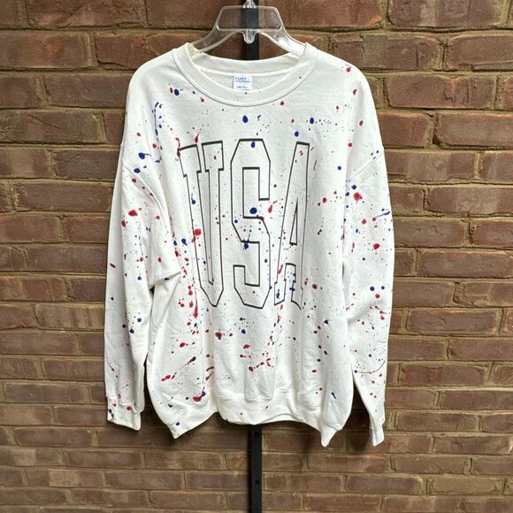 USA Unisex Splattered Red/Blue Sweatshirt Size XL NEW - Picture 2 of 5